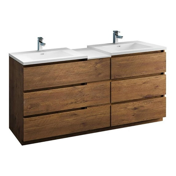 Fresca Lazzaro 72" Modern Wood Bathroom Cabinet with Integrated Sinks in Brown
