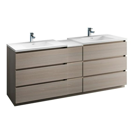 Fresca Lazzaro 84" Gray Wood Free Standing Double Sink Modern Bathroom Cabinet w/ Integrated Sinks