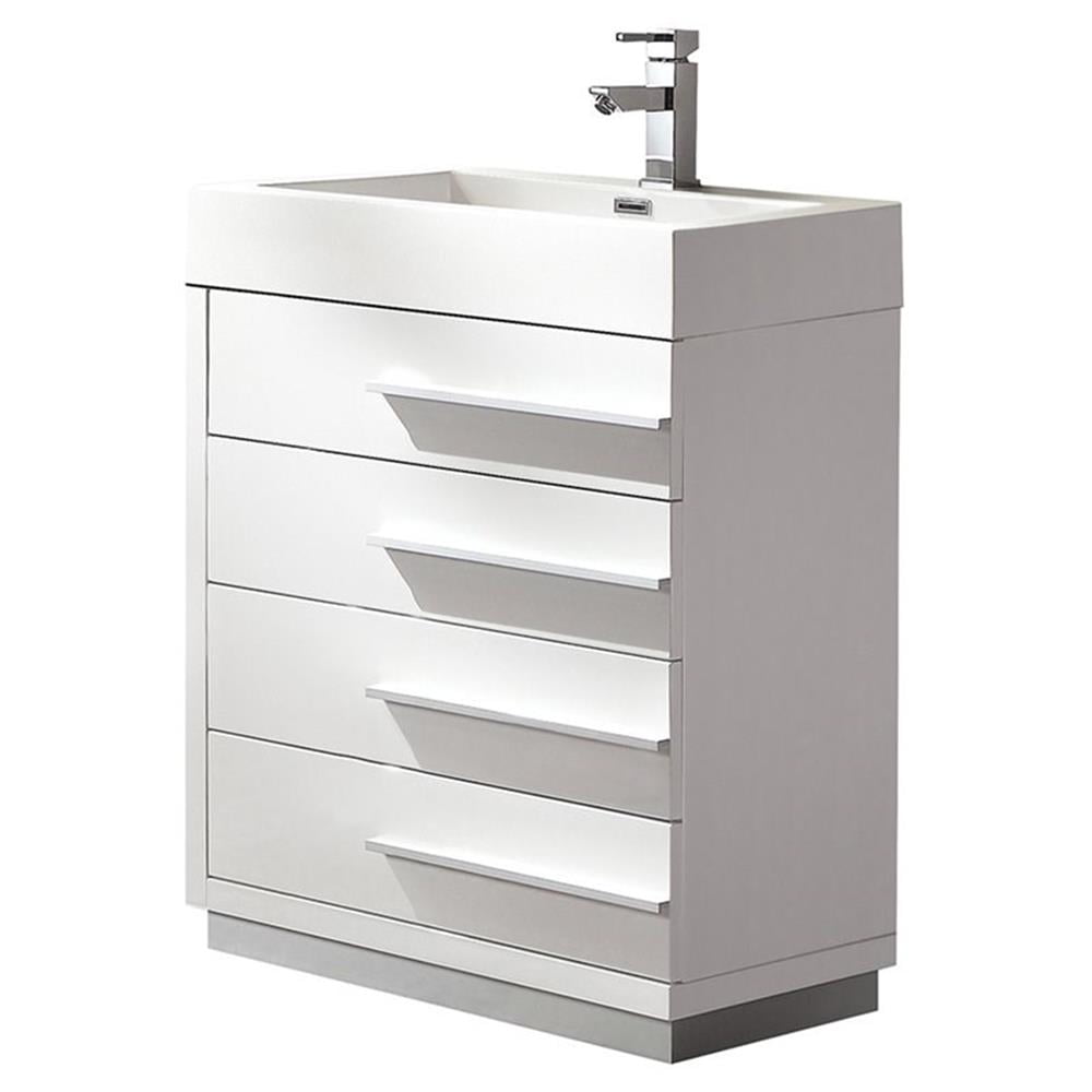 24-Inch Glossy White MDF Freestanding Vanity with Acrylic Sink