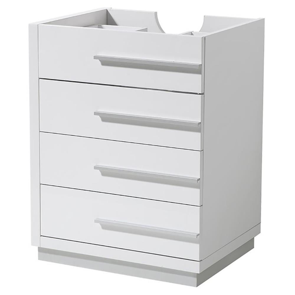 White Engineered Wood Single Bathroom Vanity Base with Drawers
