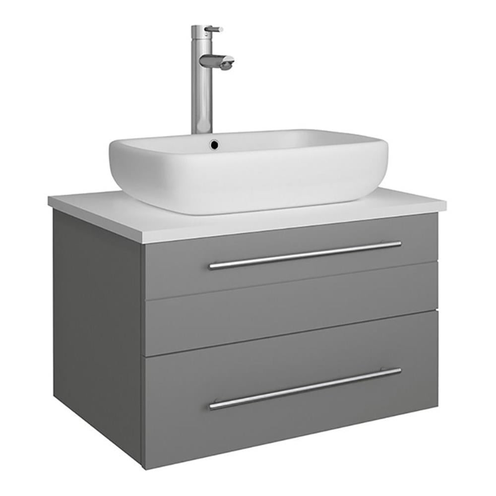 Lucera 24" Gray Quartz Stone Wall Mount Vanity with Vessel Sink