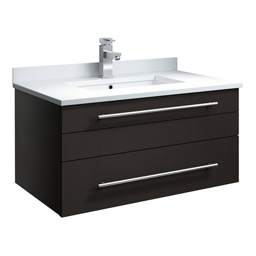 Espresso 30" Wall-Mounted Vanity with Quartz Top and Ceramic Sink