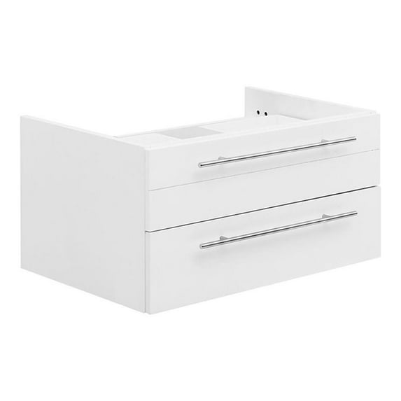 Fresca Lucera 30" Wall Hung Vessel Sink Solid Wood Bathroom Cabinet in White