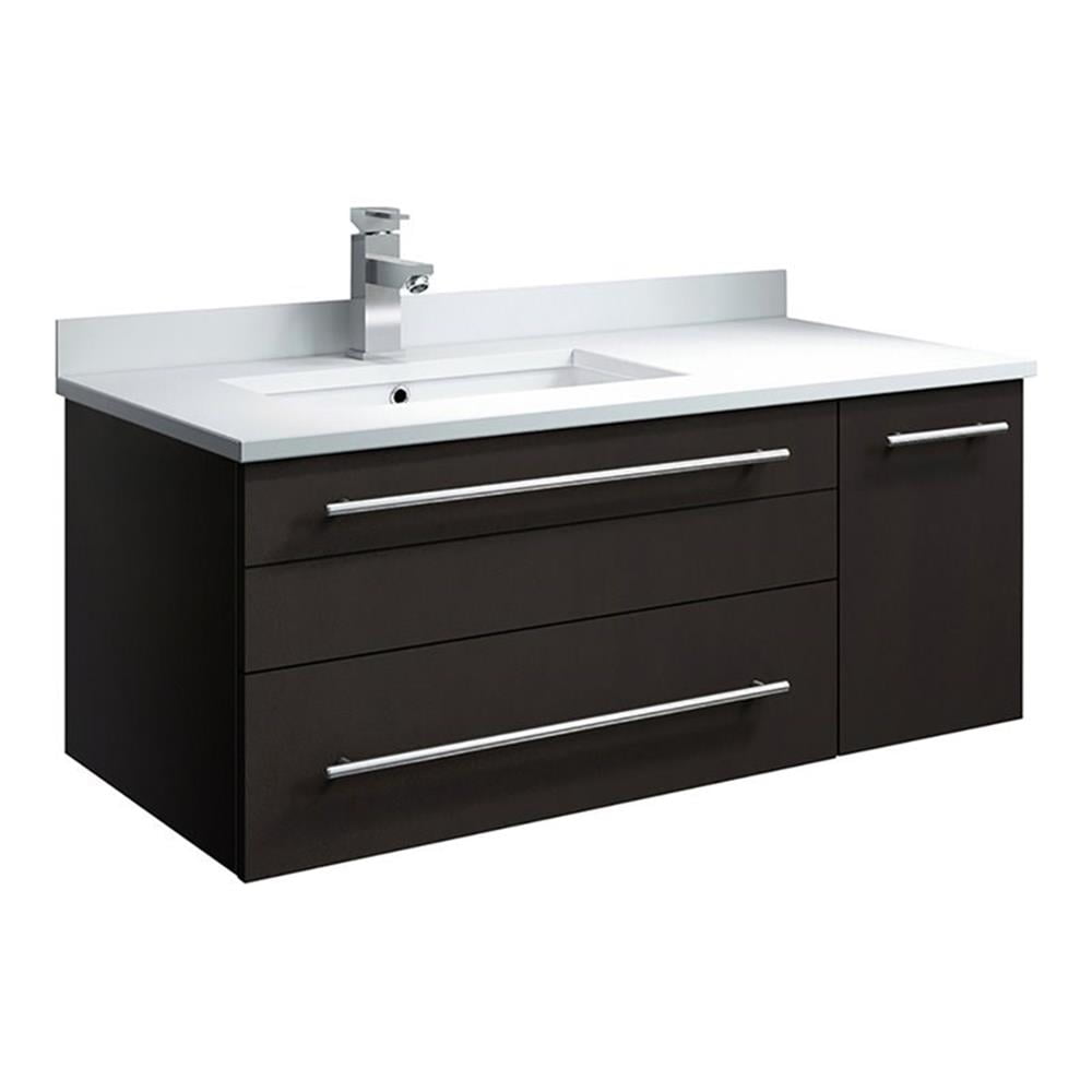 Espresso 36" Wall-Mounted Single Sink Vanity with Quartz Top