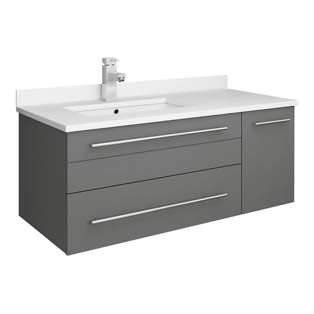 Gray Solid Wood and MDF Wall Mount Vanity with Quartz Stone Top