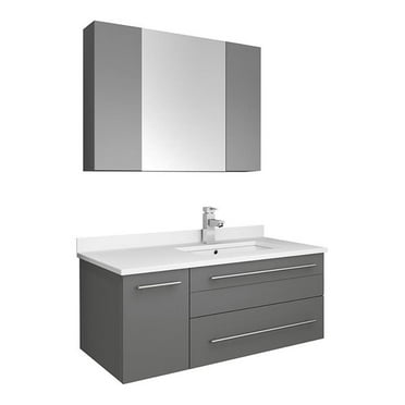 Fresca Lucera 36" Wall Hung Undermount Sink Bathroom Vanity - Right in Gray
