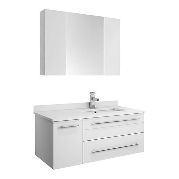 Fresca Lucera 36" Wall Hung Undermount Sink Bathroom Vanity - Right in White
