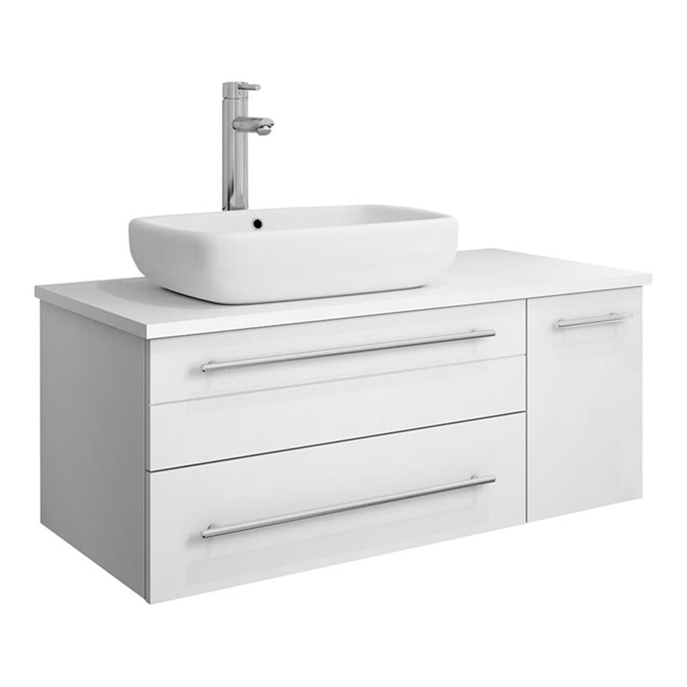 Lucera 36" White Quartz Stone Wall-Mount Vanity with Vessel Sink