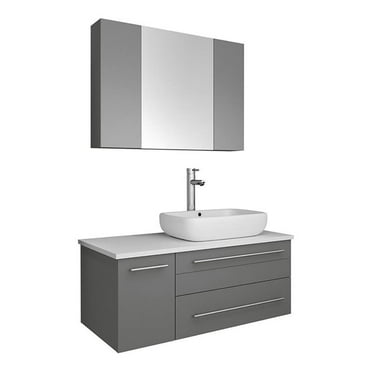 Fresca Lucera 36" Wall Hung Vessel Sink Bathroom Vanity - Right in Gray