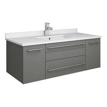 Fresca Lucera 42" Wall Hung Undermount Sink Solid Wood Bathroom Cabinet in Gray