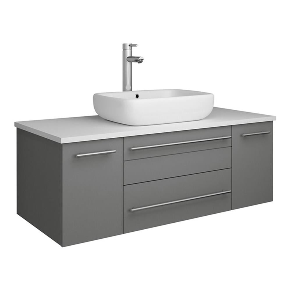 Lucera 42" Gray Wall Mount Vanity with Quartz Top and Vessel Sink