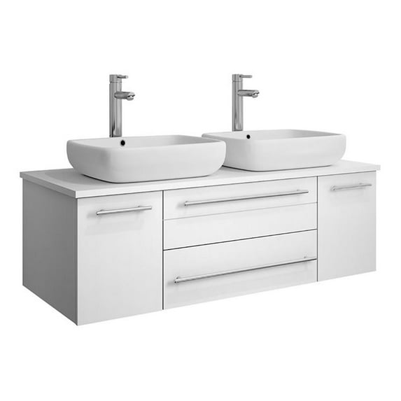 Fresca Fcb6148-Vsl-D-V Lucera 48" Wall Mounted Double Basin Vanity Set - White
