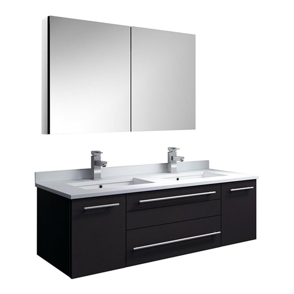 Fresca Lucera 48" Espresso Wall Hung Double Undermount Sink Modern Bathroom Vanity w/ Medicine Cabinet