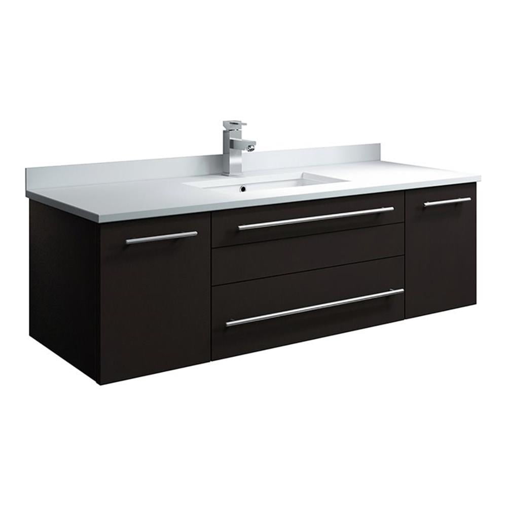 Espresso Solid Wood Wall Mount Vanity with Quartz Top and Ceramic Sink