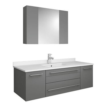 Fresca Lucera 48" Wall Hung Undermount Sink Wood Bathroom Vanity in Gray