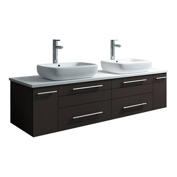Fresca Lucera 60" Wall Hung Vessel Sinks Wood Bathroom Cabinet in Espresso