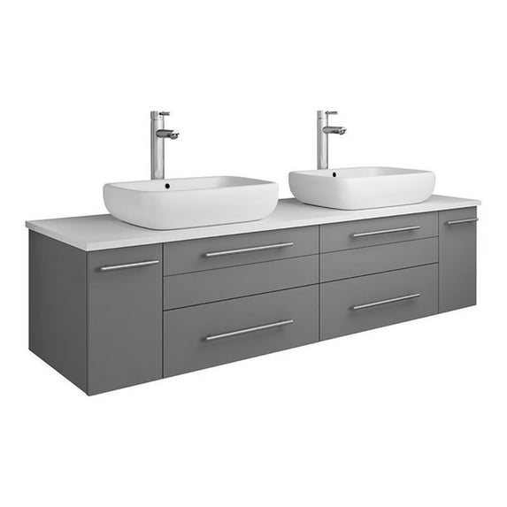 Fresca Fcb6160-Vsl-D-V Lucera 60" Wall Mounted Double Basin Vanity Set - Grey