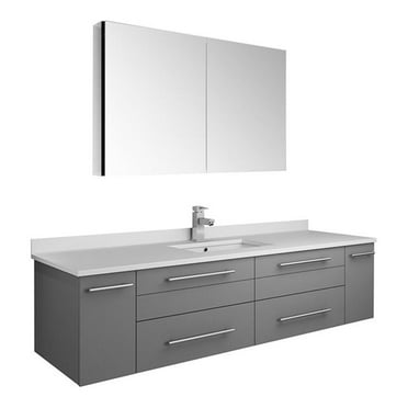 Fresca Lucera 60" Wood Bathroom Vanity with Medicine Cabinet in Gray
