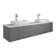 Fresca Lucera 72" Solid Wood Bathroom Cabinet with Double Vessel Sinks in Gray