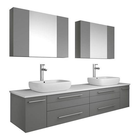 Fresca Lucera 72" Solid Wood Bathroom Vanity with Double Vessel Sink in Gray