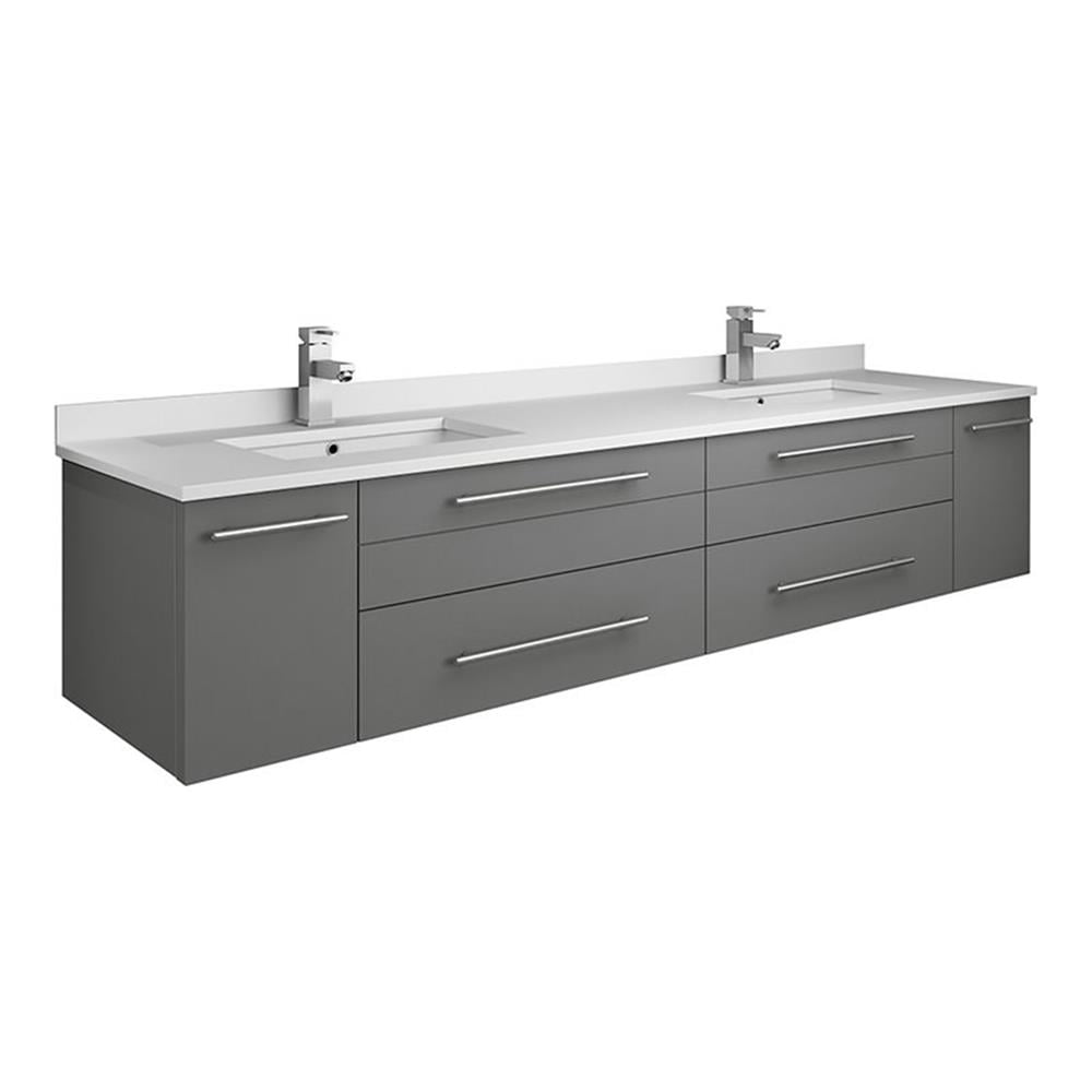 Lucera 72" Gray Quartz Stone Double Sink Wall Mount Vanity