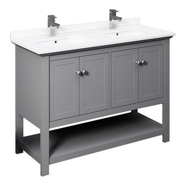 Fresca Manchester 48" 4-door Double Sinks Wood Bathroom Cabinet in Gray