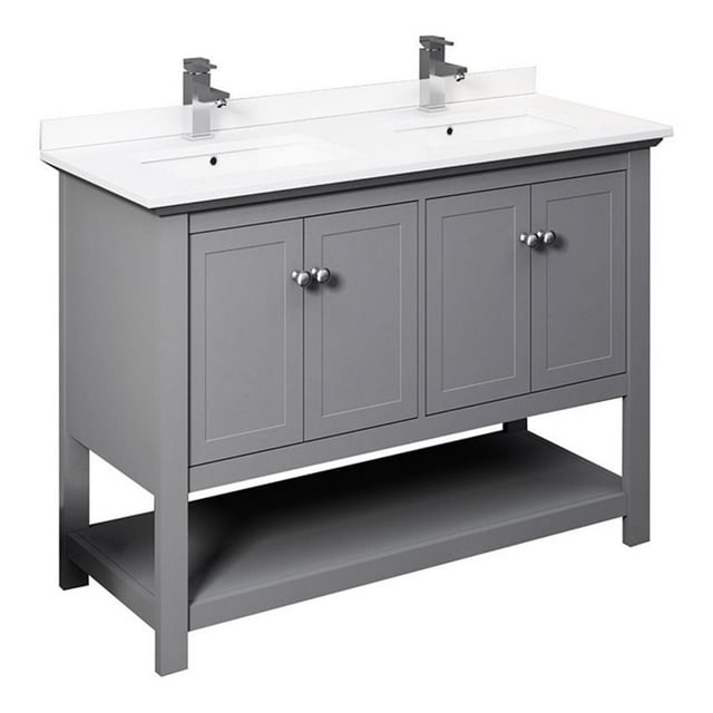 Fresca Manchester 48" 4-door Double Sinks Wood Bathroom Cabinet in Gray