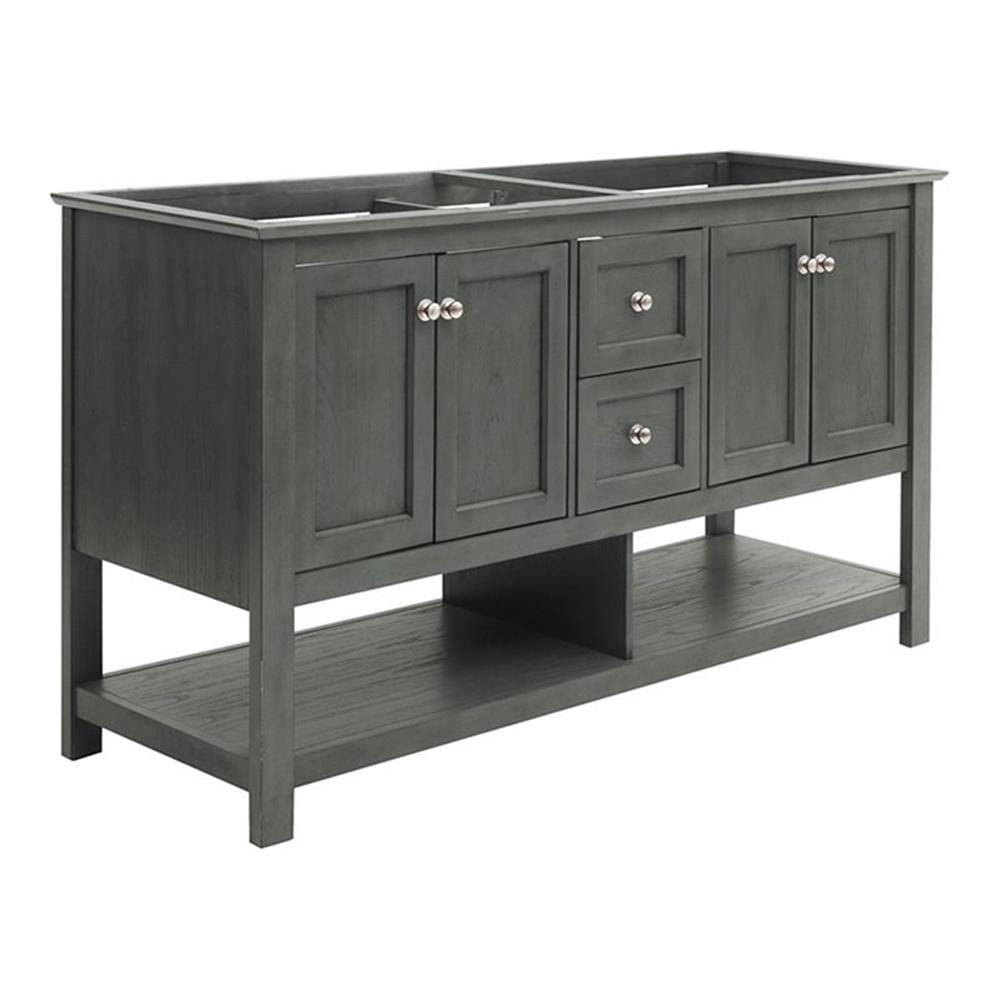 Gray Wood 60" Double Sink Freestanding Bathroom Vanity Base