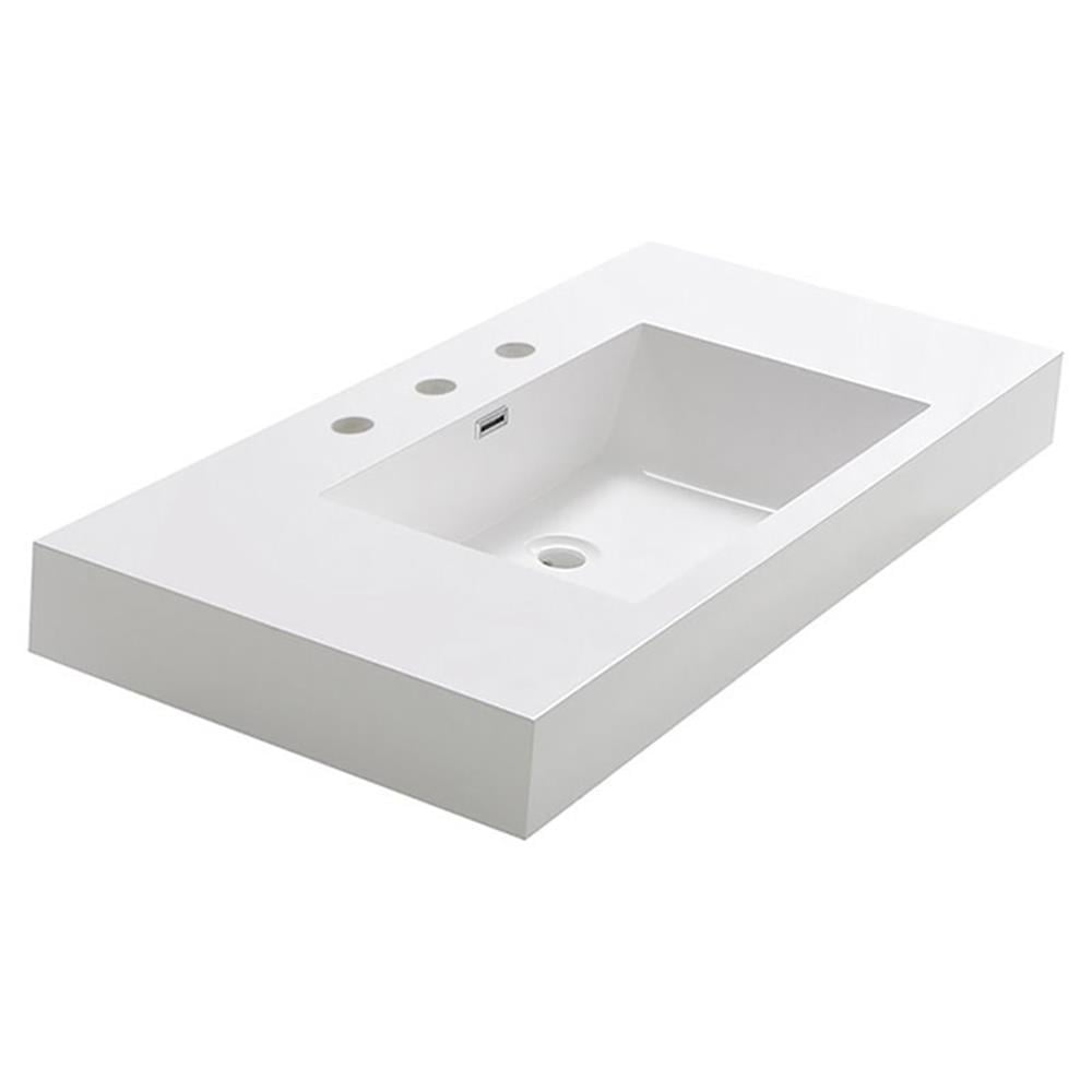 Mezzo 39'' White Acrylic Rectangular Bathroom Sink with Overflow