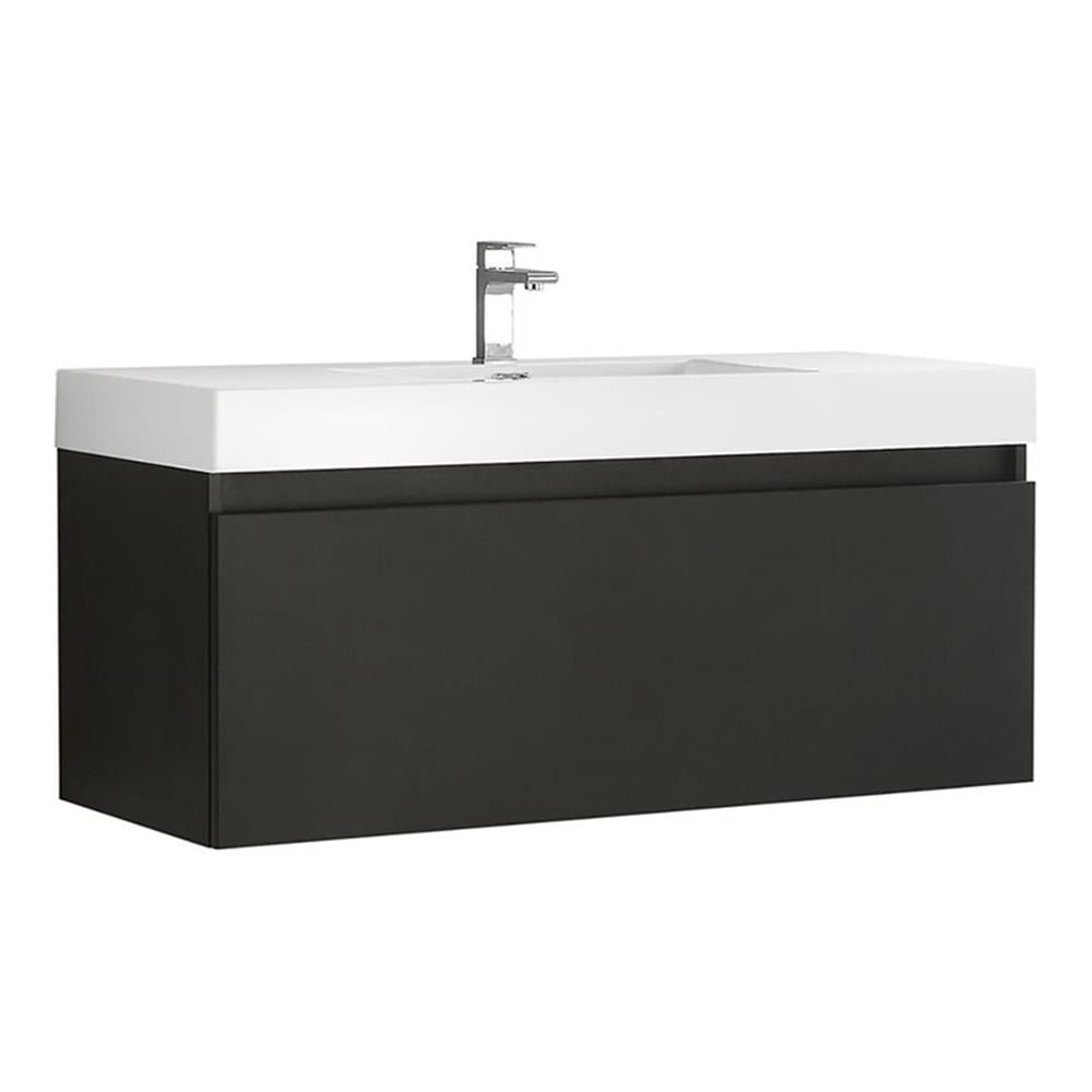 Mezzo 48" Black Wall-Mounted Vanity with White Acrylic Sink