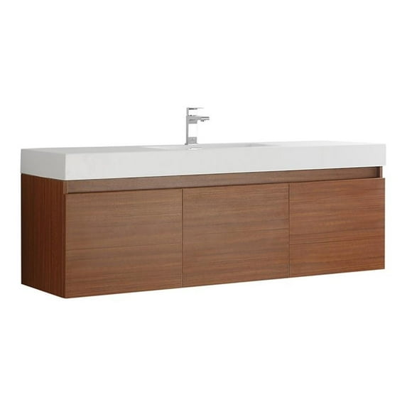 Fresca Mezzo 60" Teak Wall Hung Single Sink Modern Bathroom Cabinet w/ Integrated Sink