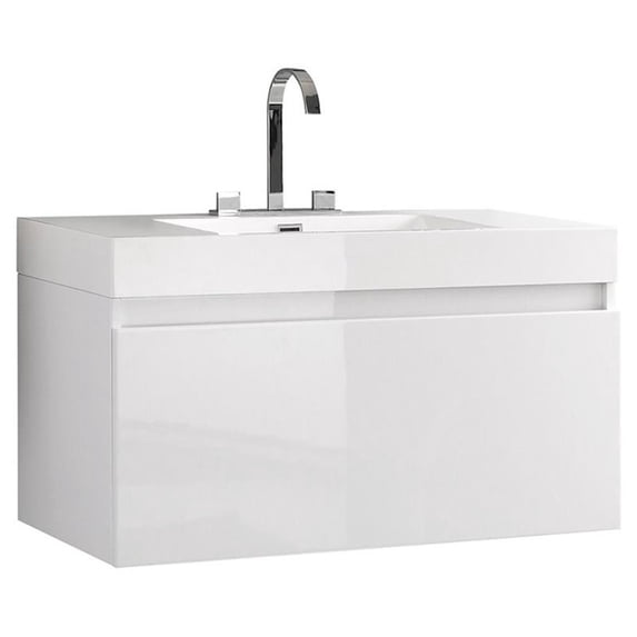 Fresca Mezzo White Modern Bathroom Cabinet with Integrated Sink