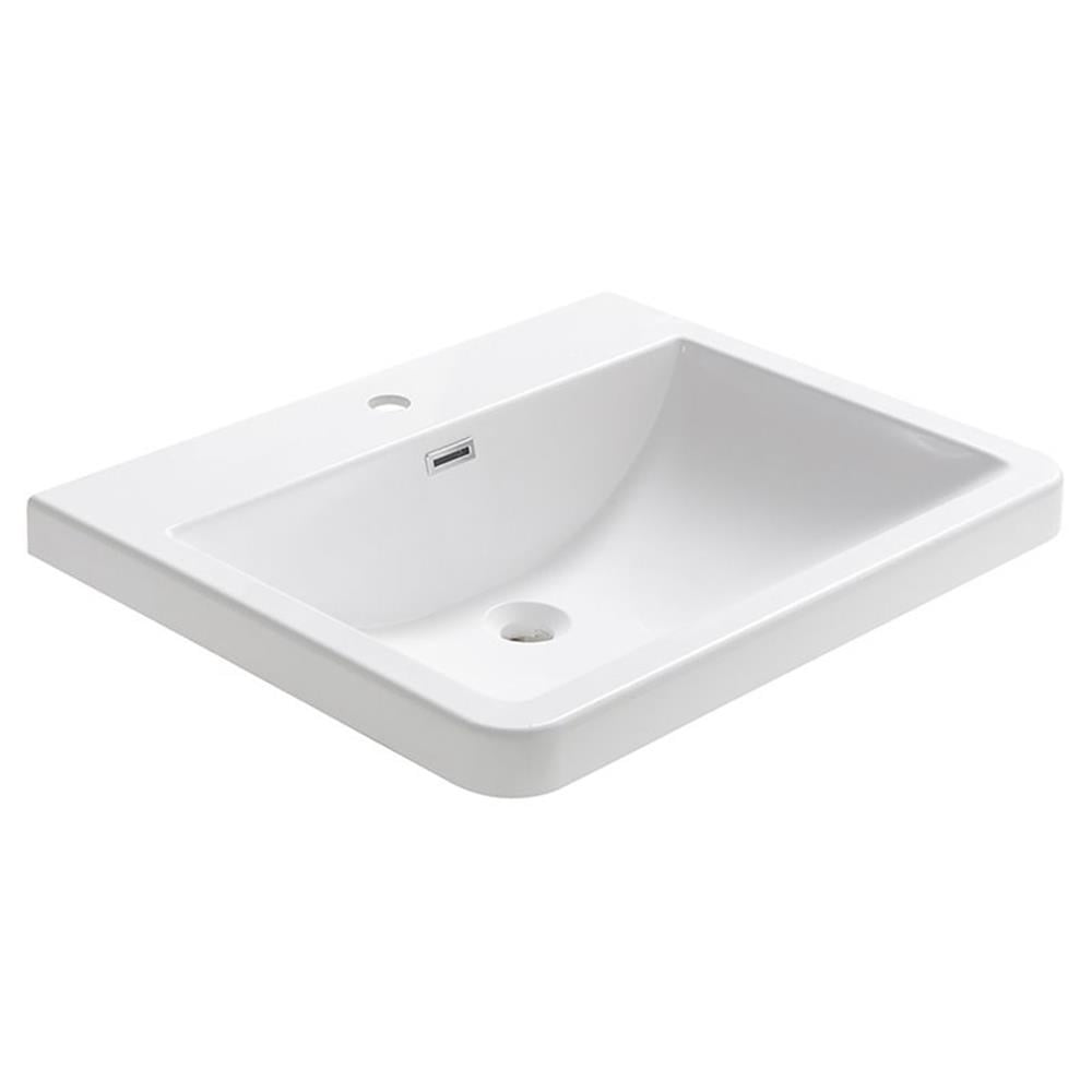 Milano 26" White Acrylic Rectangular Bathroom Sink with Overflow