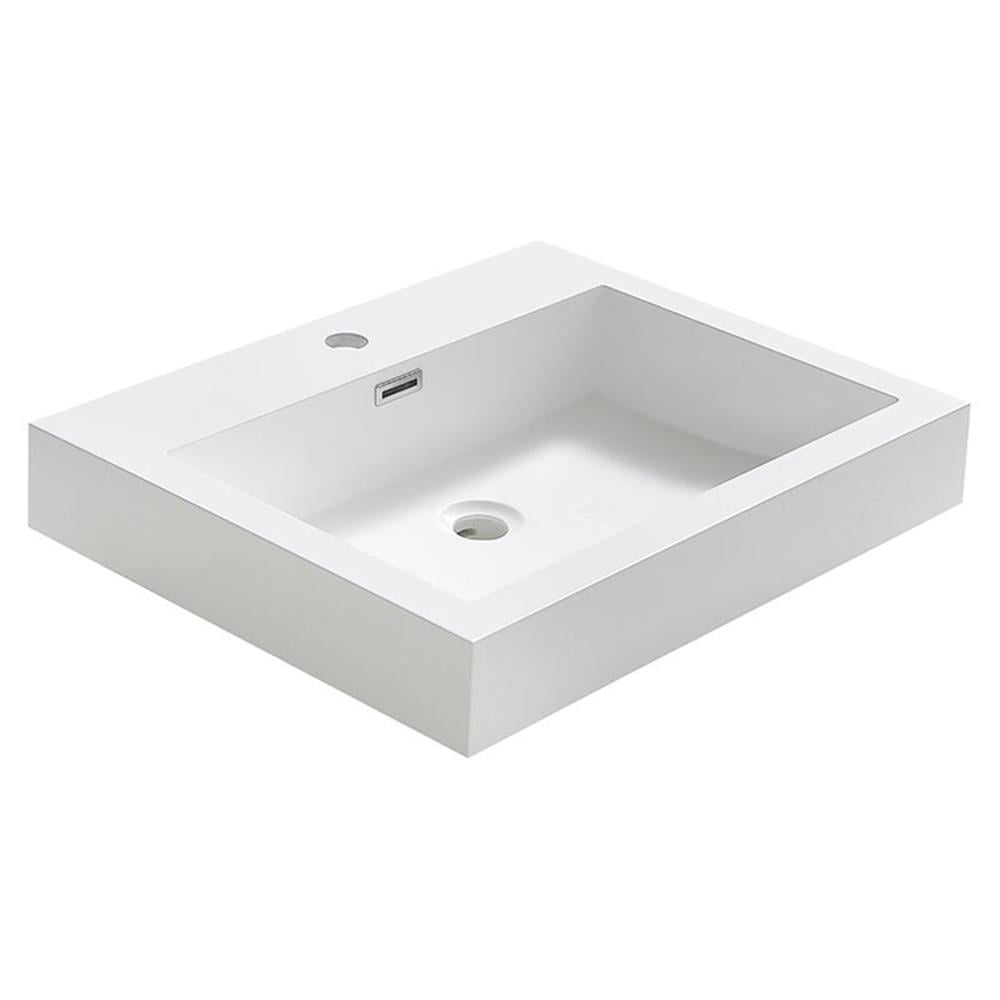 Nano 24'' White Acrylic Rectangular Bathroom Sink with Overflow