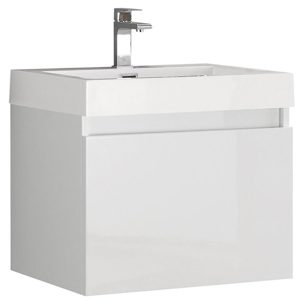 23" Fresca Nano Glossy White Wall-Mount Modern Vanity with Integrated Sink