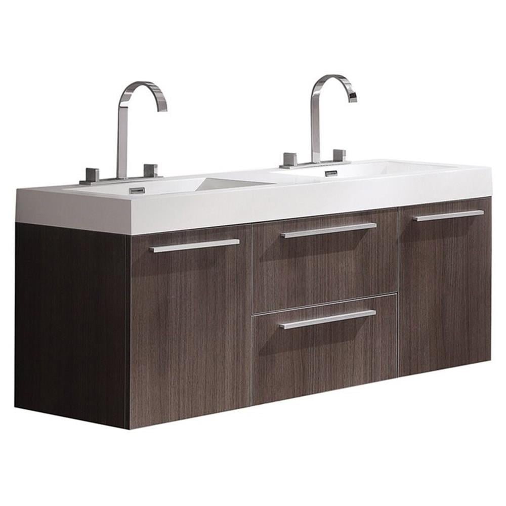 Gray Oak 54" Wall-Mount Double Sink Vanity with Acrylic Top