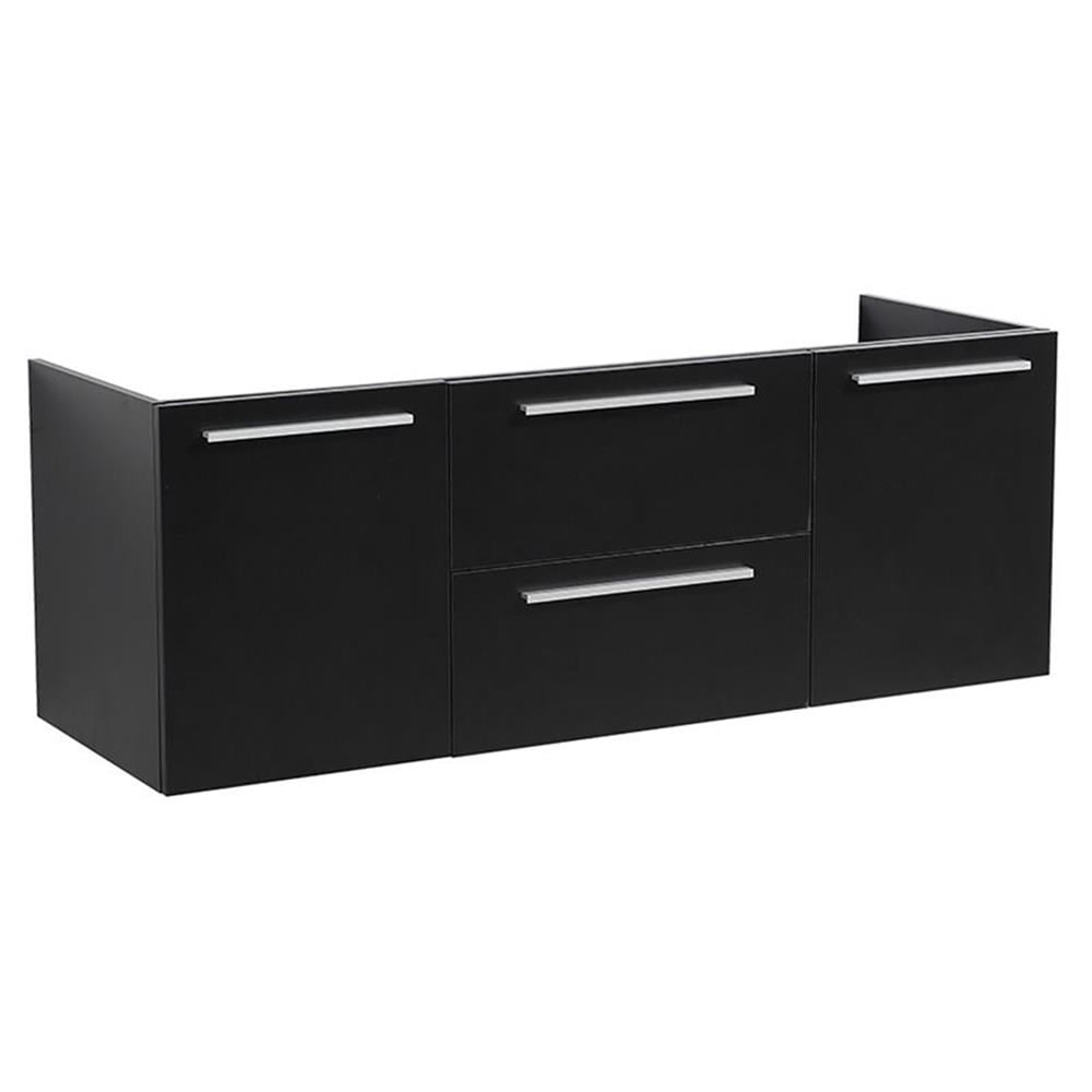 Black Engineered Wood Wall-Mount Double Vanity Base, 54-inch