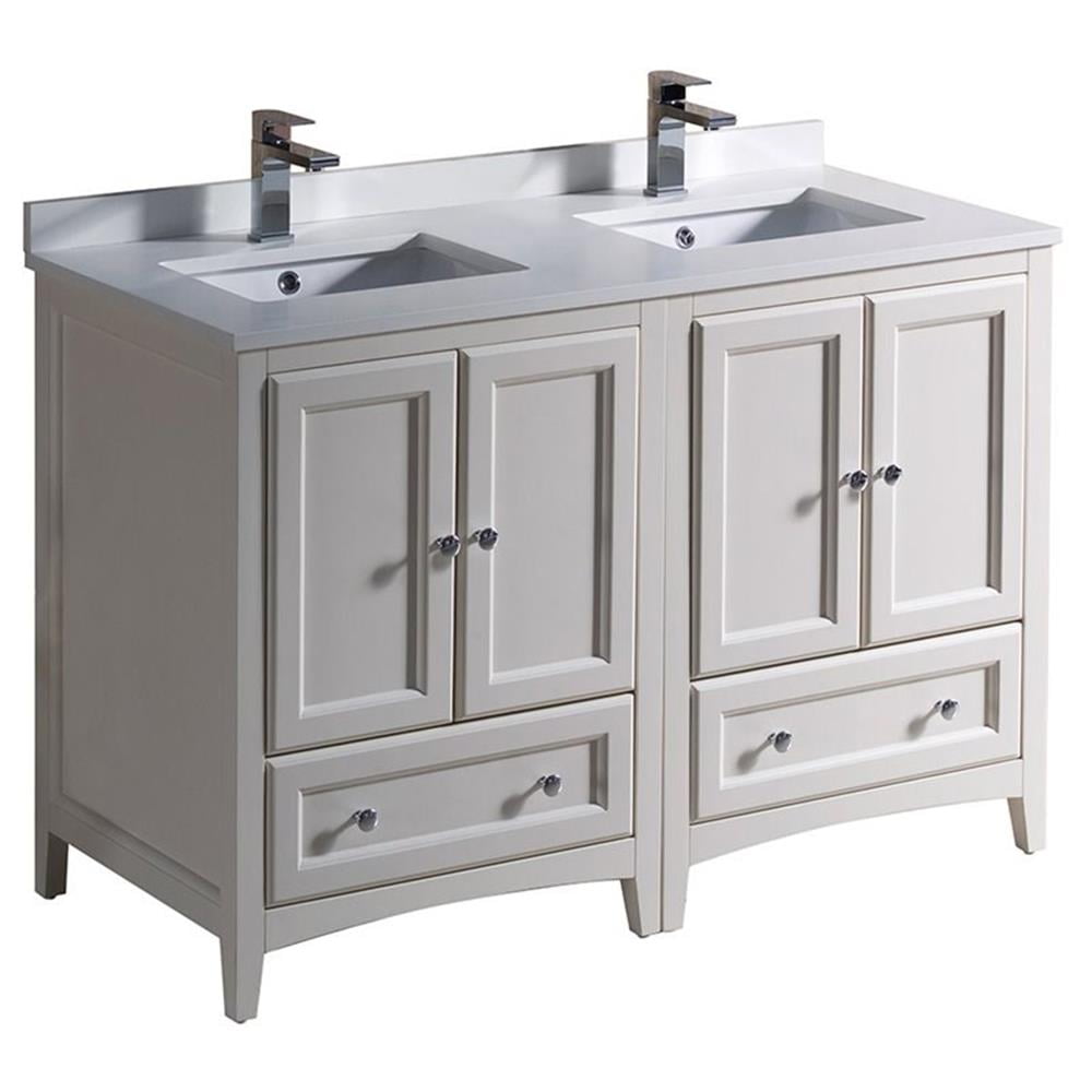 Antique White 48" Double Sink Freestanding Vanity with Quartz Top