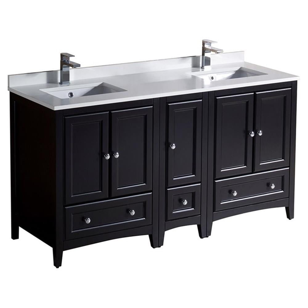 Fresca Oxford 60" Espresso Double Sink Bathroom Cabinets with Top and ...