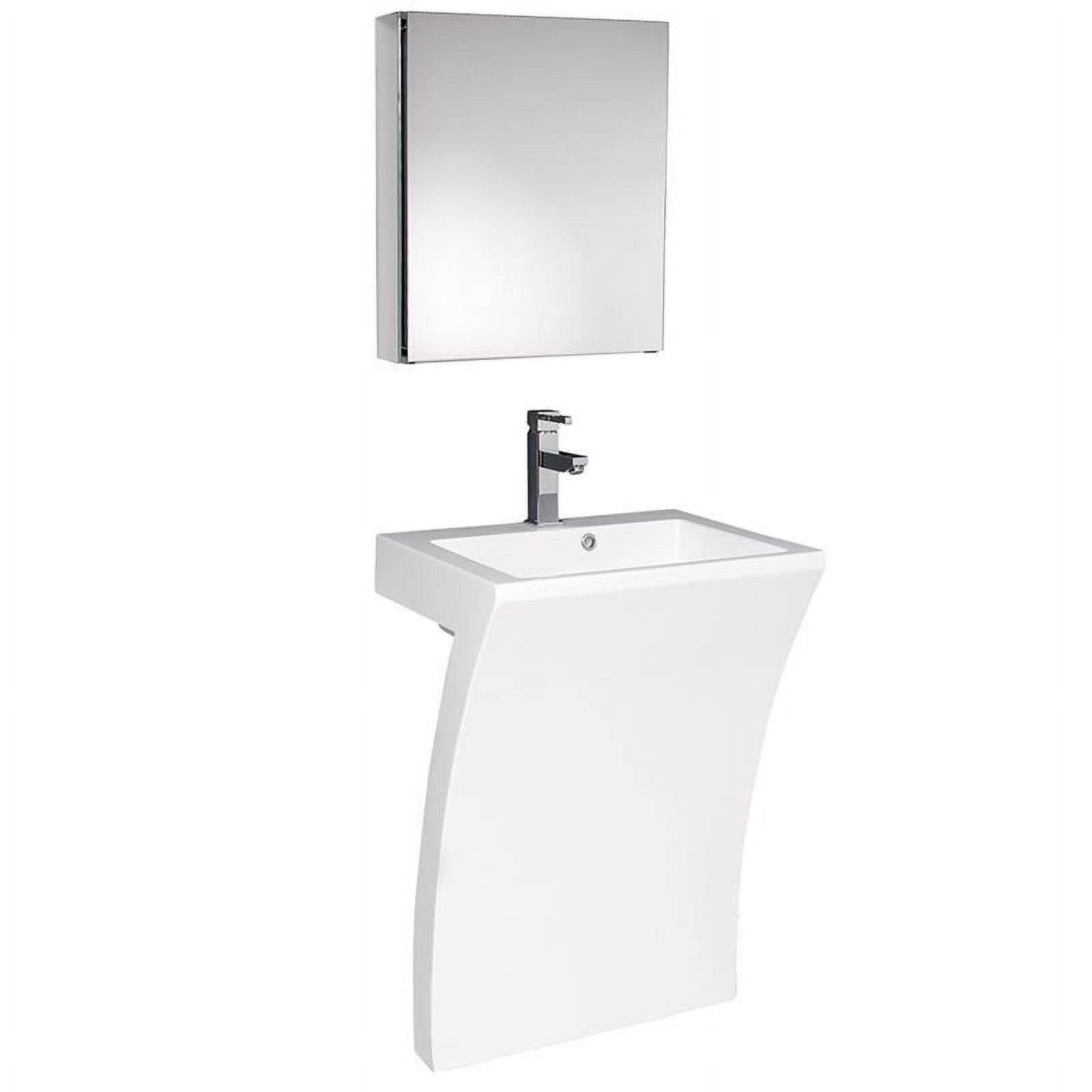 Elegant White Acrylic 22.5" Pedestal Sink with Modern Medicine Cabinet