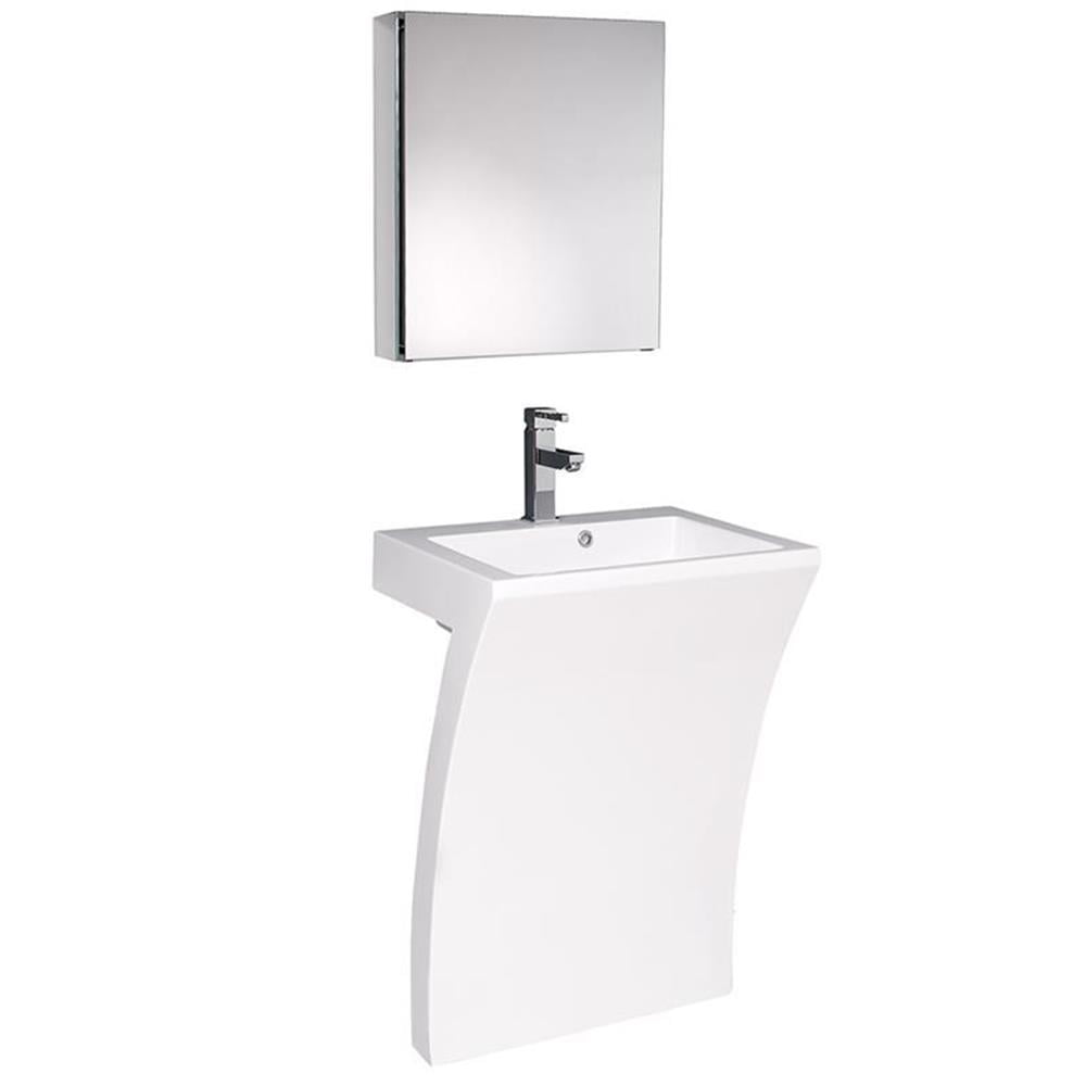Elegant White Acrylic 22.5" Pedestal Sink with Modern Medicine Cabinet