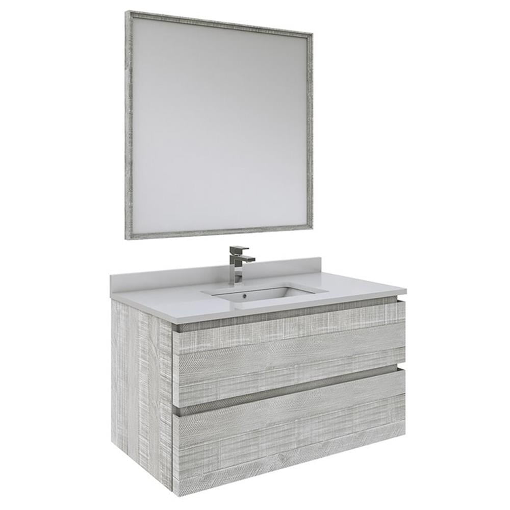 Fresca Stella 36" Wall Hung Single Bathroom Vanity w/ Mirror in Sage Gray