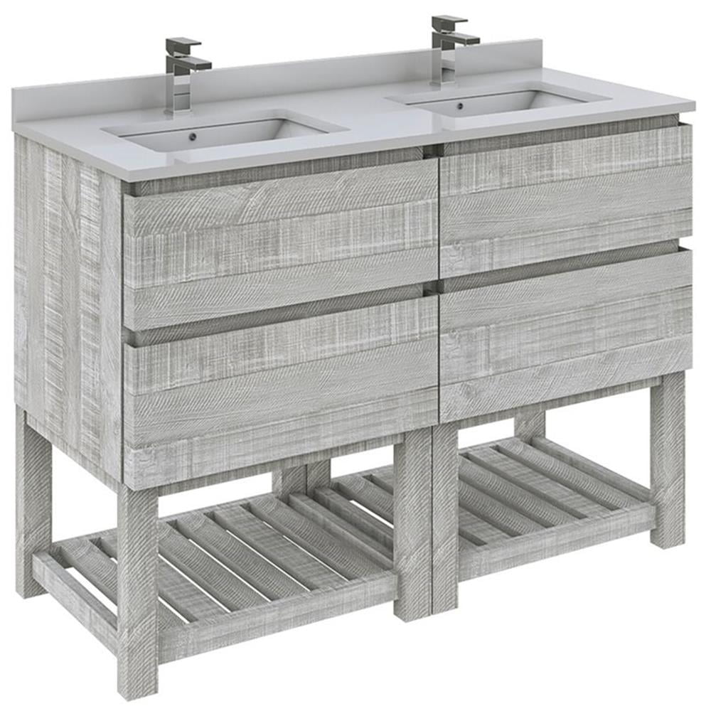 Sage Gray 46" Double Sink Freestanding Acacia Wood Bathroom Vanity