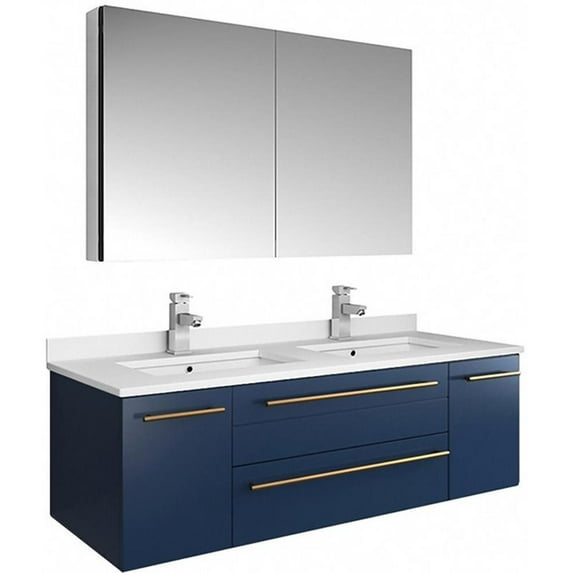 Fresca Stella 48" Wall Hung Double Undermount Sink Vanity Set in Royal Blue