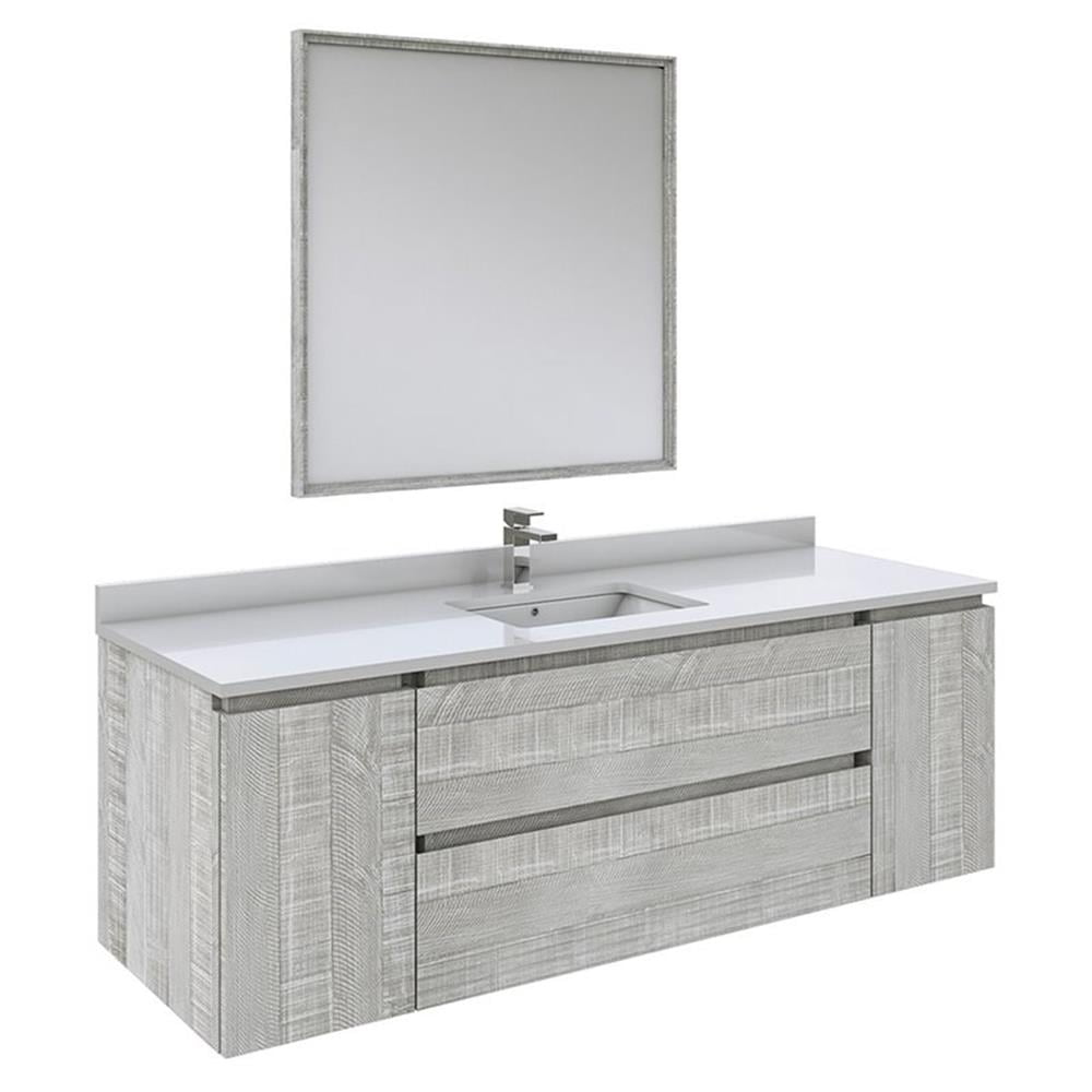 Fresca Formosa 60" Wall Hung Single Sink Modern Bathroom Vanity with Mirror in Ash