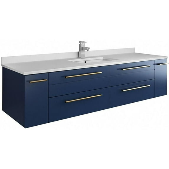Fresca Lucera 60" Royal Blue Wall Hung Modern Bathroom Cabinet w/ Top & Single Undermount Sink