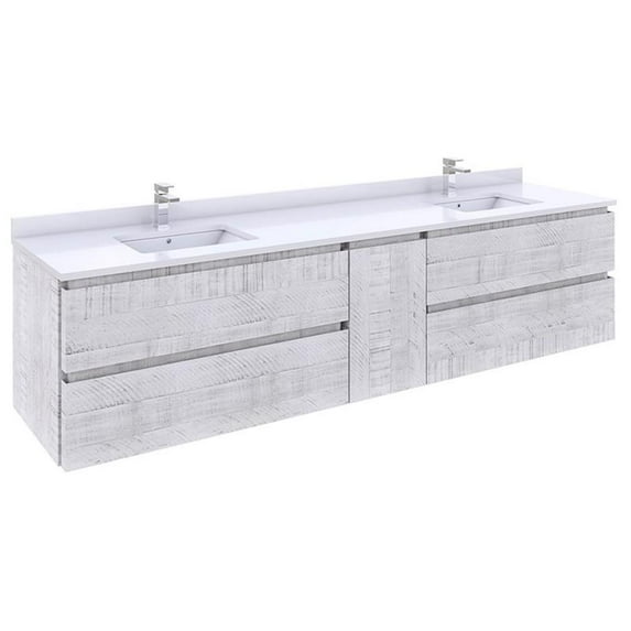 Fresca Stella 84" Wall Hung Double Bathroom Vaniety in Rustic White