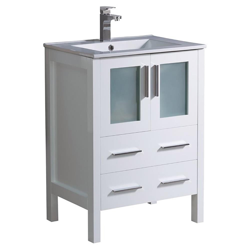 24" Modern White Engineered Wood Bathroom Vanity with Integrated Ceramic Sink