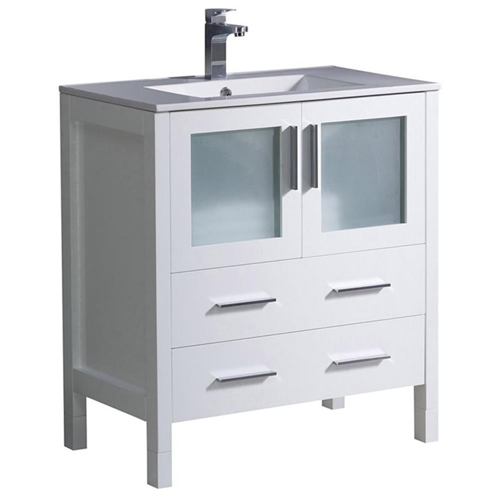 White 30" Modern Freestanding Bathroom Vanity with Ceramic Top