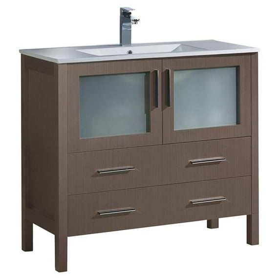 Fresca Torino 36" Gray Oak Modern Bathroom Cabinet w/ Integrated Sink